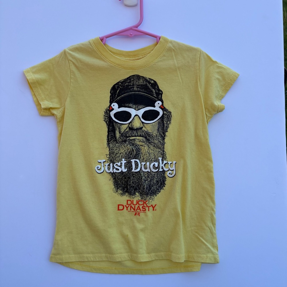 Duck Dynasty Just Ducky Si Robertson Yellow Graphic T-Shirt Kids Size M 7/8